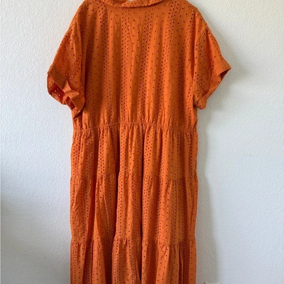 Eloquii Women's Boho Plus Size 24 Orange Cotton Sundress - Picture 8 of 9